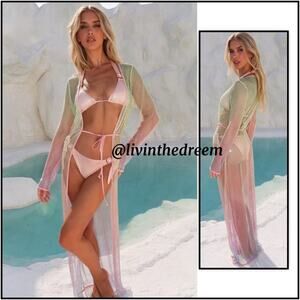 MODA MINX Sorbet Skies Diamanté Netting Maxi Kaftan Sorbet Skies